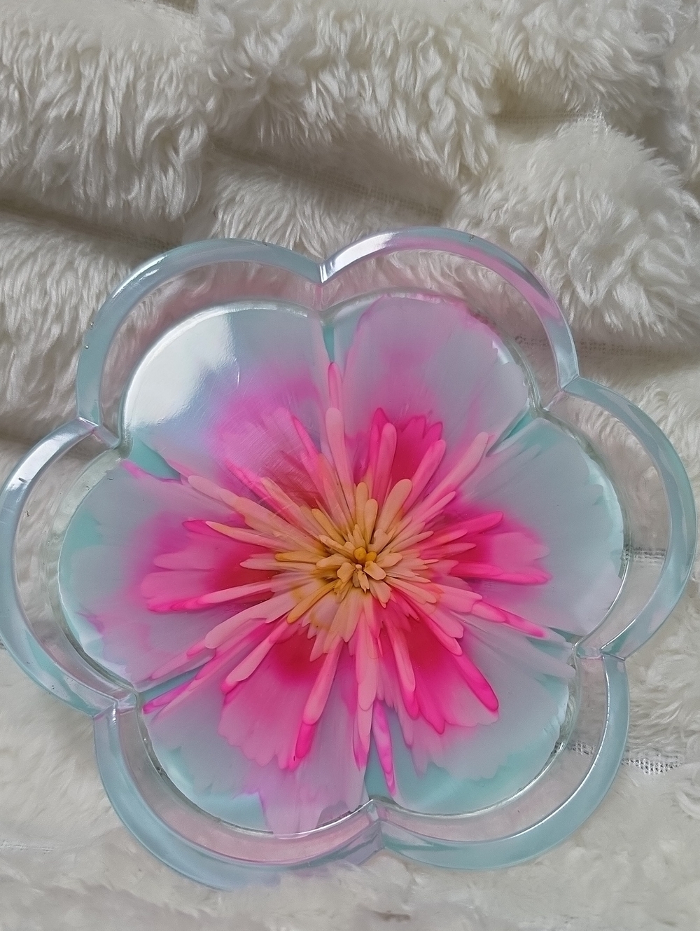 Pink & Aqua Floral Resin Coaster/tray